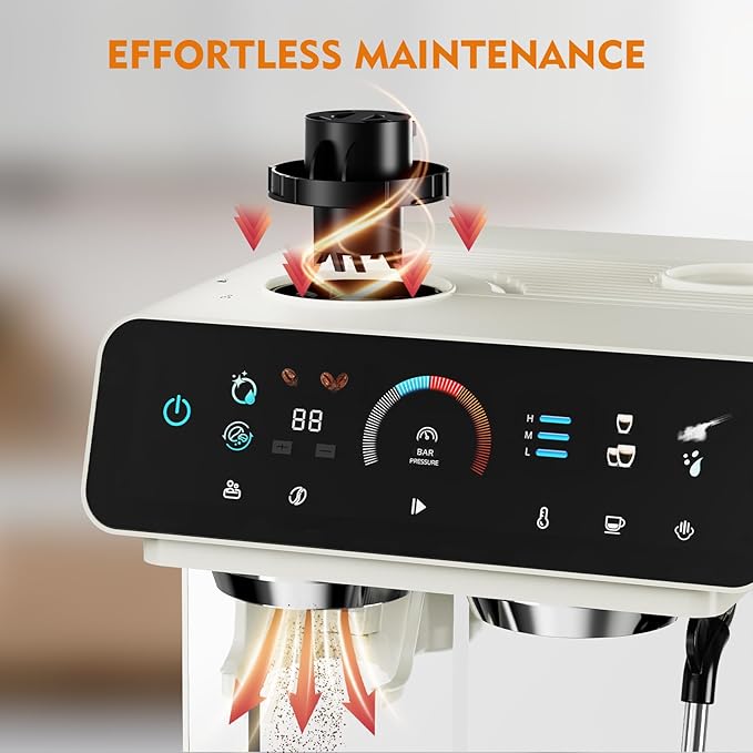 Espresso Machine with Grinder, 20 Bar Professional Espresso Maker with 19 Grind Sizes, Coffee Machine with Milk Frother, 2.8L Removable Water Tank for Latte & Cappuccino