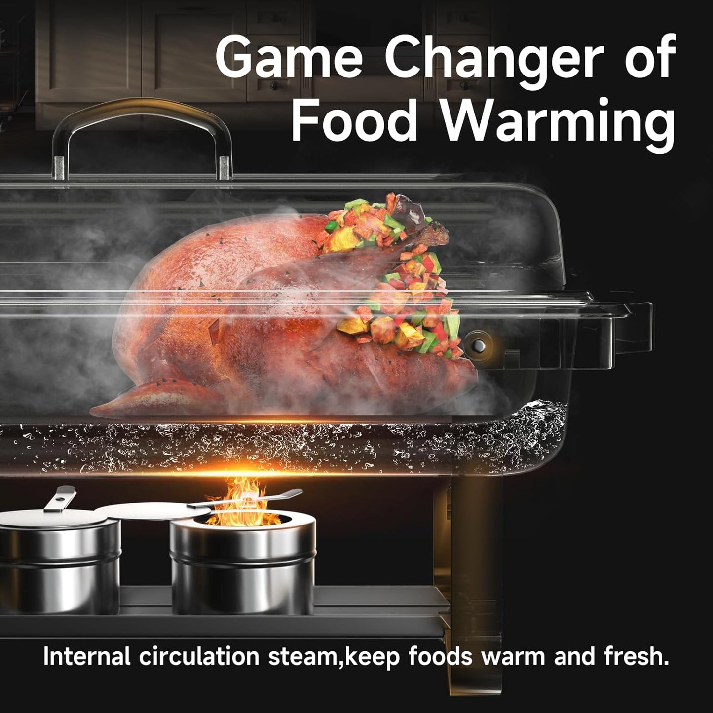 Chafing Dishes for Buffet 4 Pack, 9QT Chafing Dish High Grade Stainless Steel Chafer Complete Set,Steel Handle, Catering Events Complete Buffet Warmer Set (Golden, 4)