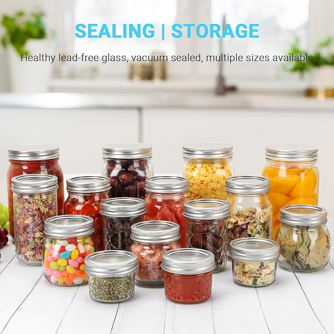 12 oz Glass Mason Jars, 20 Pack Regular Mouth Glass Canning Jars with Silver Aluminum Lids and Bands, Airtight Jam Jars for Food Storage, Pickling, Fermenting, Honey, Jelly, DIY Candles Decor