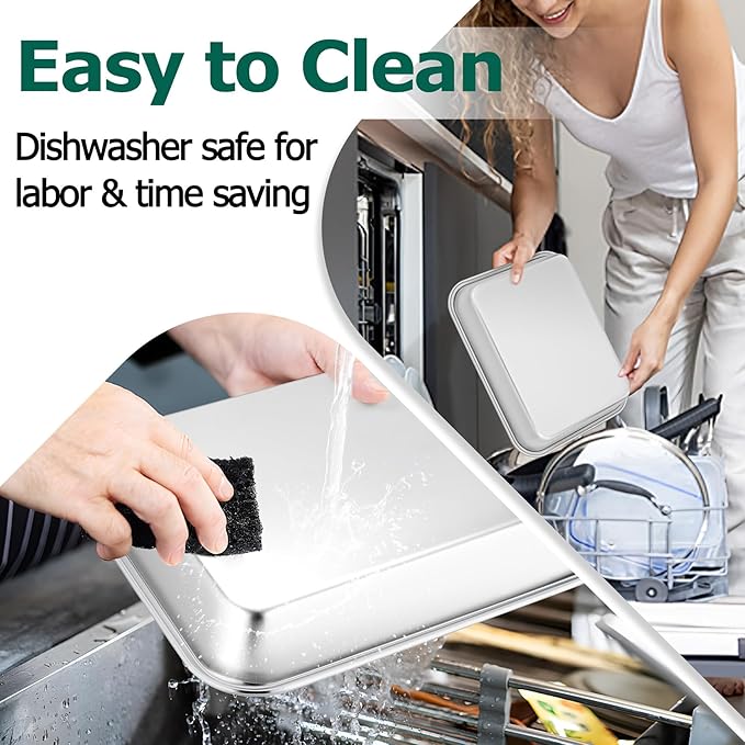 TeamFar Lasagna Pan, 10.6 x 8.3 x 1.7inch Stainless Steel Rectangular Cake Brownie Pan Casserole Baking Dish, Compact for Toaster Oven, Non Toxic & Healthy, Brushed Finish & Easy Clean-Dishwasher Safe