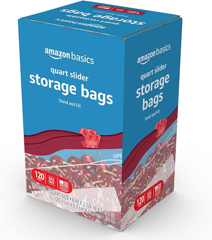 Amazon Basics Slider Quart Food Storage Bags, 120 Count (Previously Solimo) (Pack of 2)