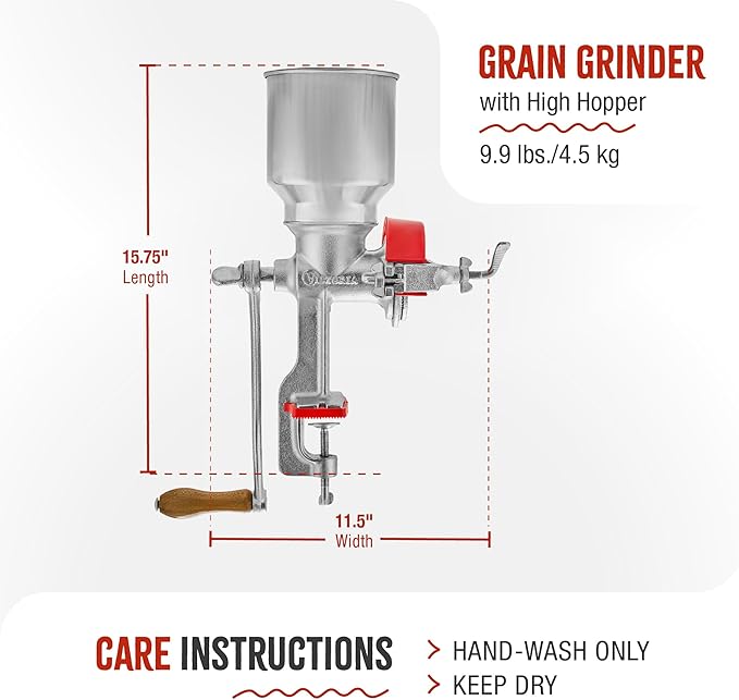 Victoria Manual Cast Iron Grain Mill with High Hopper, Premium Corn-Grinding Mill and Grain Grinder, Made in Colombia