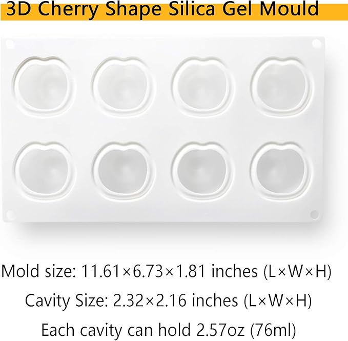 OCPO KITCHEN Cherry Silicone Mold for Baking Mousse Cake, Fruit French Dessert, Pastry, Chocolate, Cupcake, Ice Cream Mould, Cake Decoration Mold, 3D Cherry Shape (8-Cavity)