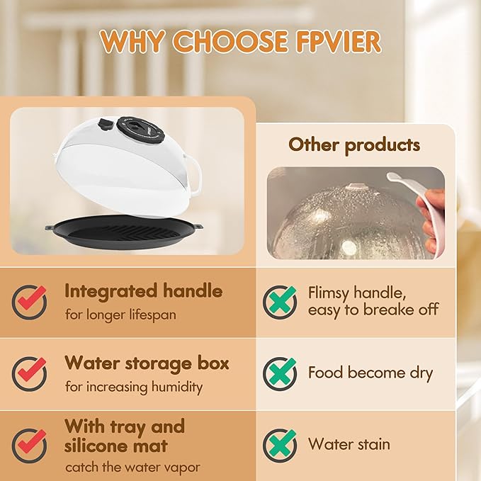 Microwave Splatter Cover for Food, Plastic Microwave Cover with Water Steamer and Integrated Handle, 10 Inch Splatter Guard Lid with Plate, Kitchen Gadgets & Accessories (Black, 10 inch)