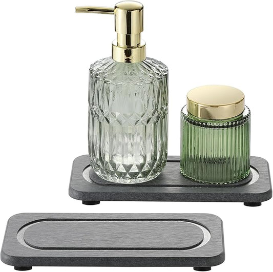 2Pack Diatomite Stone Coasters Water Absorbing Sink Tray for Kitchen & Bathroom Counter, Quick Dry Soap Dish Vanity Caddy, Dispenser Sponge Holder Space Organizer, Dark Gray - 8"x 3.8"