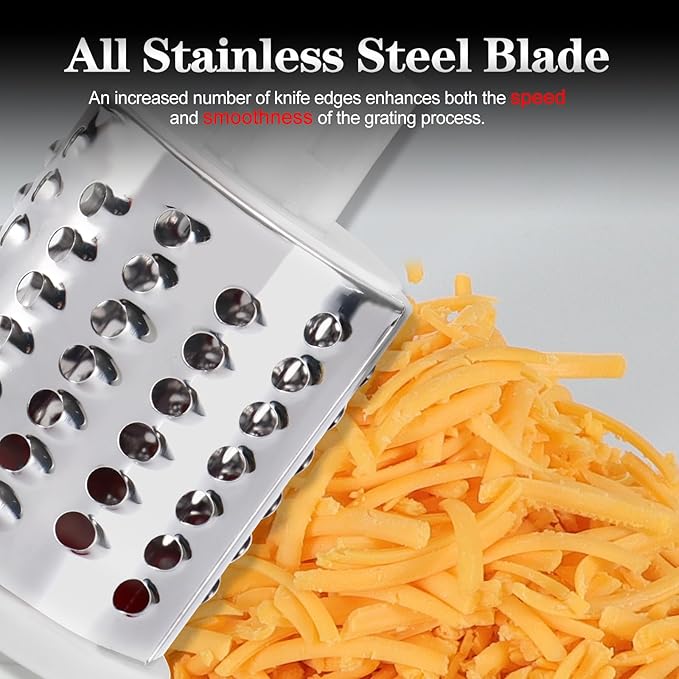 Ourokhome Rotary Cheese Grater Hand Crank, Kitchen Shredder Speed Mandolin Slicer Nut Grinder with Handle and Drum Blades for Cheese, Vegetable, Walnuts, Chocolate, Potato, Carrot,3 Blades, Coffee