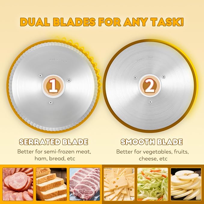 Meat Slicer, 220W Electric Deil Food Slicer with 2 Removable 7.5" Blades, 4/5" Adjustable Thickness, Food Slicer Machine for Home Cutting Meat Cheese Bread Vegetables, 110V CE