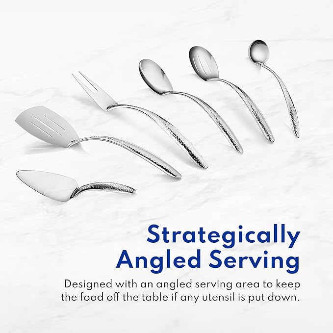 New Star Foodservice Mars Collection, Stainless Steel, 18/8 Hammered Hollow Handle Serving Fork, 13.5-Inch