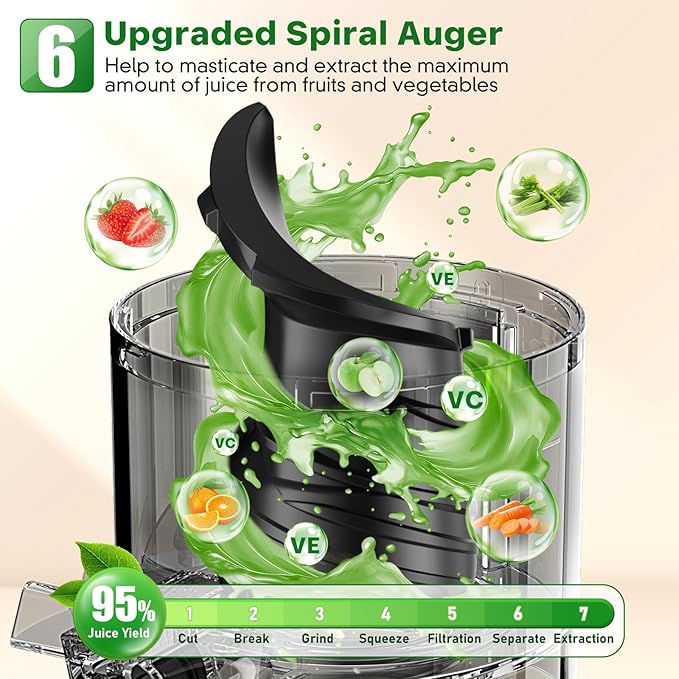 Cold Press Juicer, Masticating Juicer with 5.4" Wide Feed Chute, 350w Slow Juicer Machines Fit Whole Vegetables and Fruits with High Juice Yield, Easy to Clean (Black)