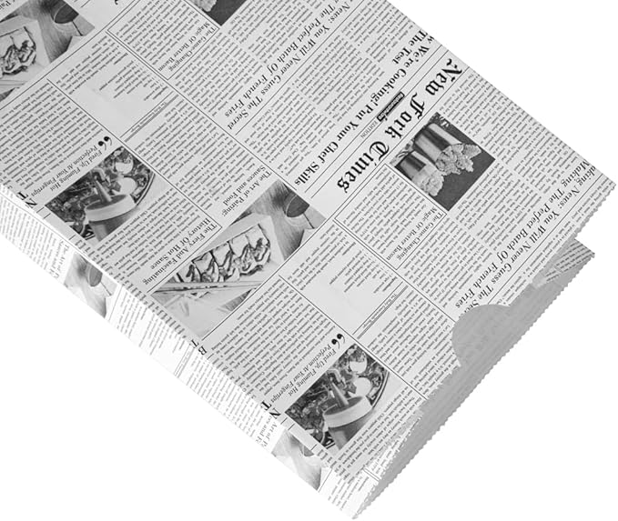 Bag Tek 8 Lb Disposable Lunch Bags, 100 Sturdy Take Out Bags - Flat Bottom, Microwavable, Newsprint Design Paper Bags, Freezable, Great For Restaurants, Cafes, And Bakeries - Restaurantware