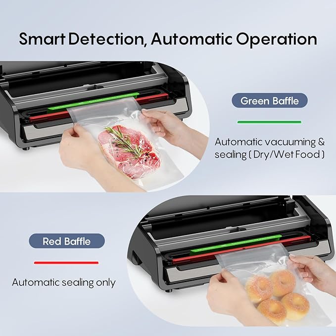 Automatic Vacuum Sealer, Powerful Food Vacuum Sealer Machine, Auto Dry-Wet Detection | Bag Cutter | 2 Rolls Bags | Effortless Operation, Black