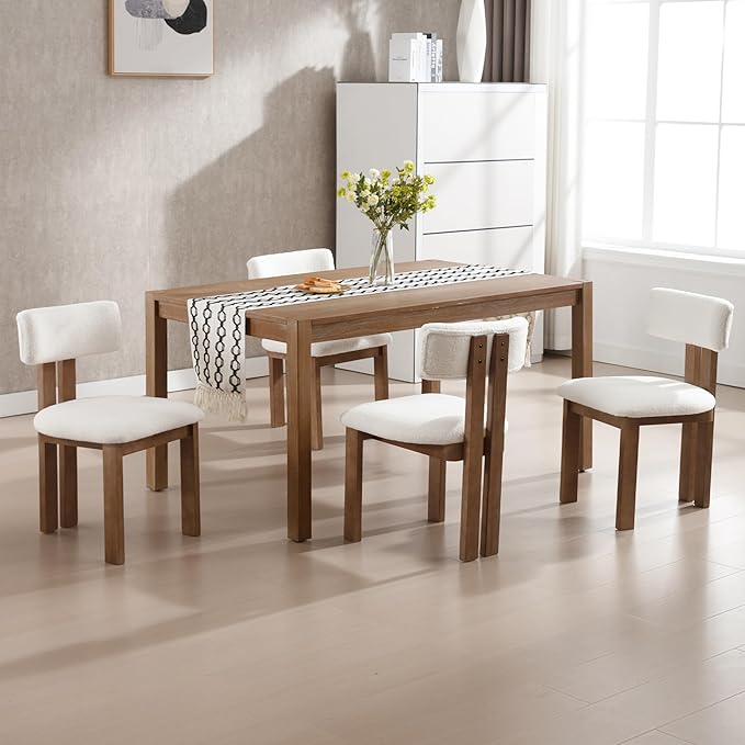 chairus Dining Chairs Set of 4 Faux Fur Dinner Chairs with Solid Wood Kitchen Chairs for Kitchen, Dining Room, Living Room, White