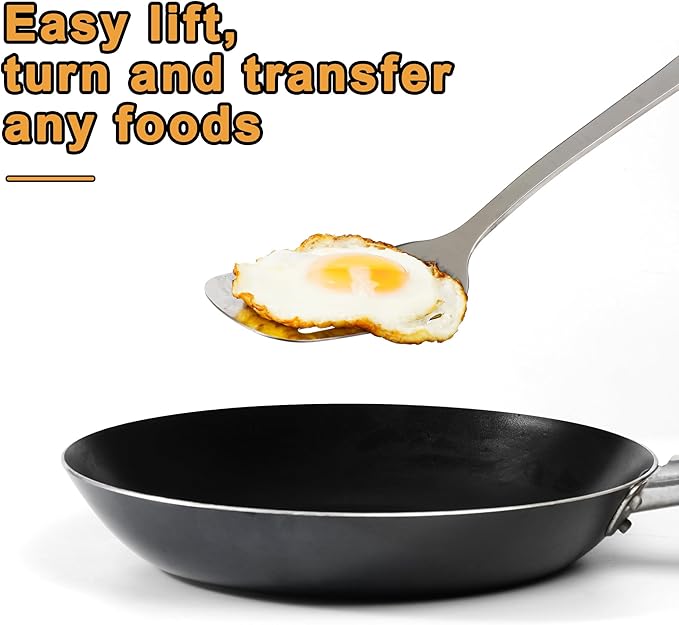 FJNATINH Stainless Steel Wok Spatula,Slotted Spatulas,Ladle,Skimmer Ladle Tool Set,Mirror Polished Cooking Utensils Kitchen Cookware, Pack of 4,Sliver