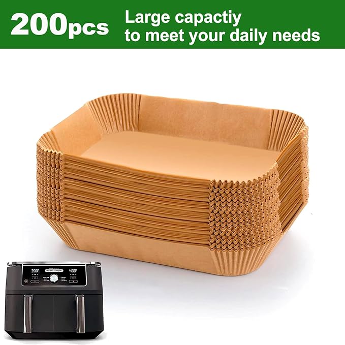 Rectangle Air Fryer Liners for Chefman double air fryer, Chefman Dual Liners Disposable, 200Pcs Heavy-duty Rectangular Parchment Paper Liner for COSORI 9Qt Double Air Fryer with 2 Baskets