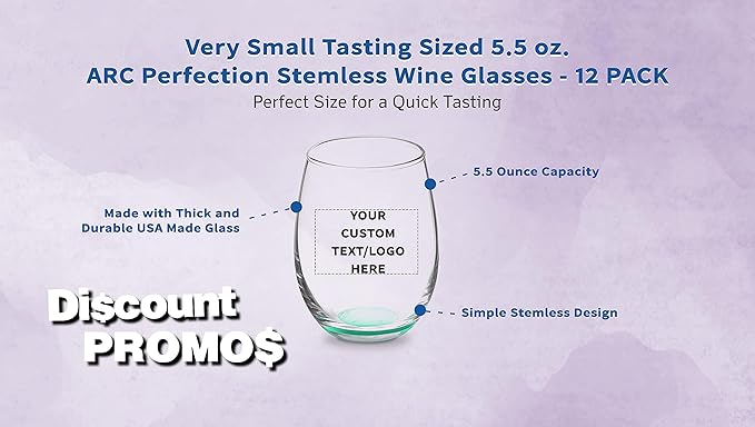 Custom Stemless Wine Glasses by ARC 5.5 oz. Set of 12, Personalized Bulk Pack - Perfect for Hotel, Bar, Restaurant or Lounge - Green