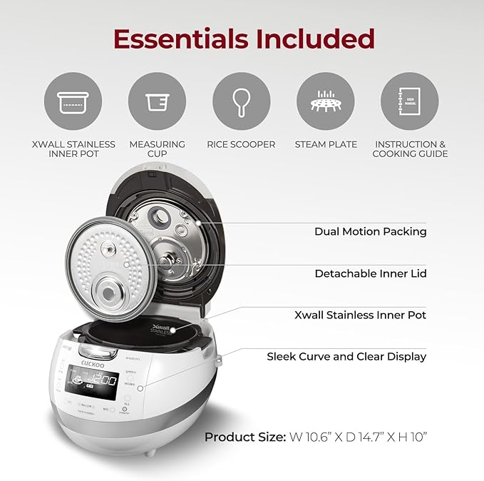 CUCKOO CRP-BHSS0609F 6-Cup (Uncooked) / 12-Cup (Cooked) Induction Heating Pressure Rice Cooker with Nonstick Inner Pot, 16 Menu Modes, Fuzzy Logic Tech, 3 Voice Guide, Auto Clean (White)