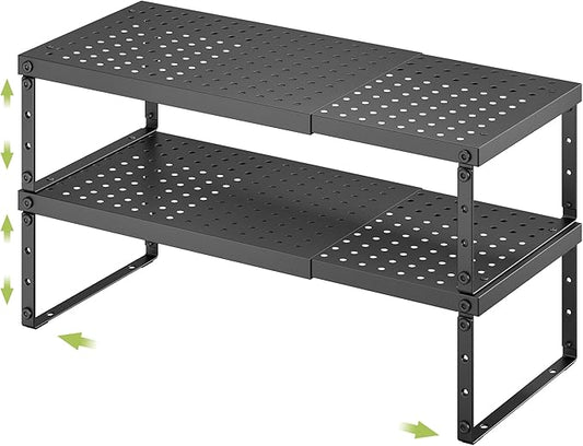 Expandable Cabinet Organizer Shelf With Adjustable Height, Stackable Kitchen Countertop Organizer Rack, Adjustable Shelf Riser For Kitchen Counter, Pantry, Cupboard, Desk, Tabletop