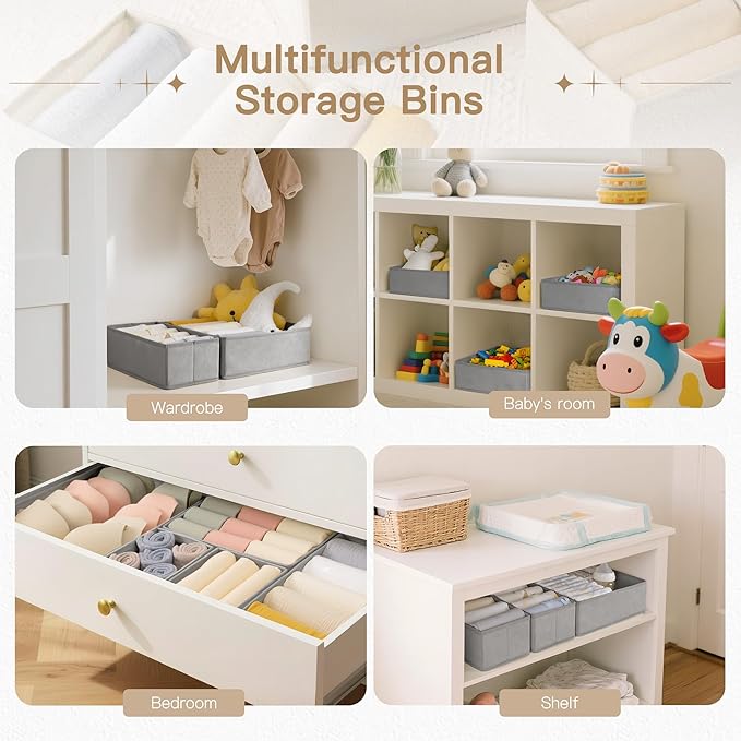 Criusia Drawer Organizer Clothes, 14 Pack Dresser Organizer for Baby Clothes, Underwear, Sock- Foldable Closet Organization and Storage Dividers Bins for Nursery, Bedroom and Dorm (Grey)