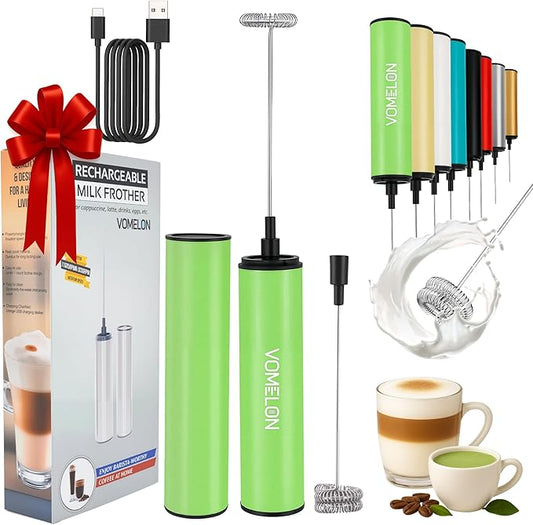 Rechargeable Milk Frother, Electric Coffee Foamer, Handheld Drink Mixer for Latte, Cappuccino, Coffee, Eggs, Hot Chocolate, Protein,Green