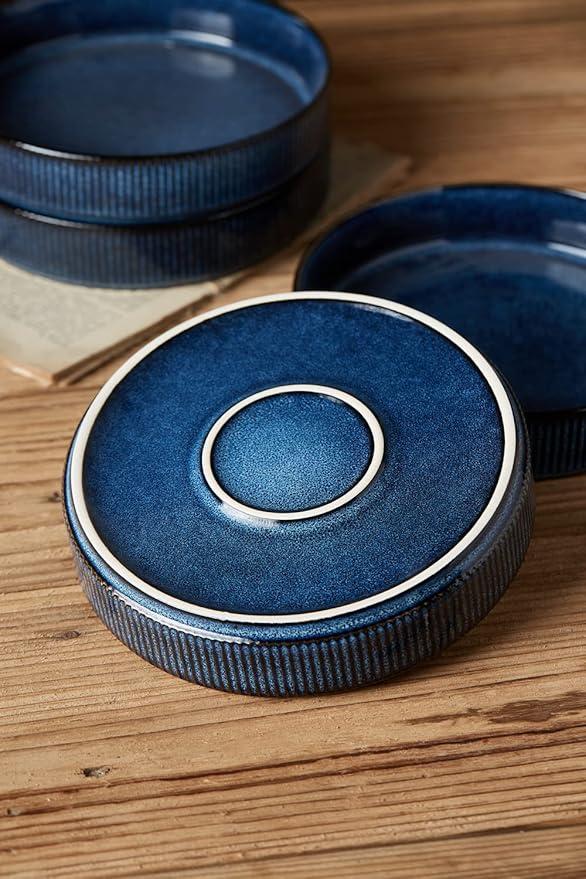 famiware Star 8.25" Pasta Bowls, Large Dinner Bowls Set of 4, Salad Bowl Plates, Shallow Bowls for Eating, Nebulas Blue