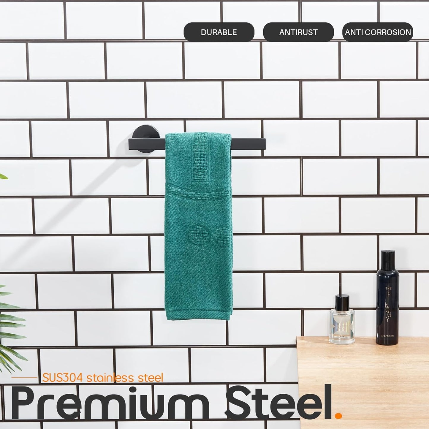 Hand Towel Rings Bathroom Towel Holder Modern Small Bath Towel Bars Stainless Steel Wall Mounted 2 Pack Matte Black AN3001MB-P2