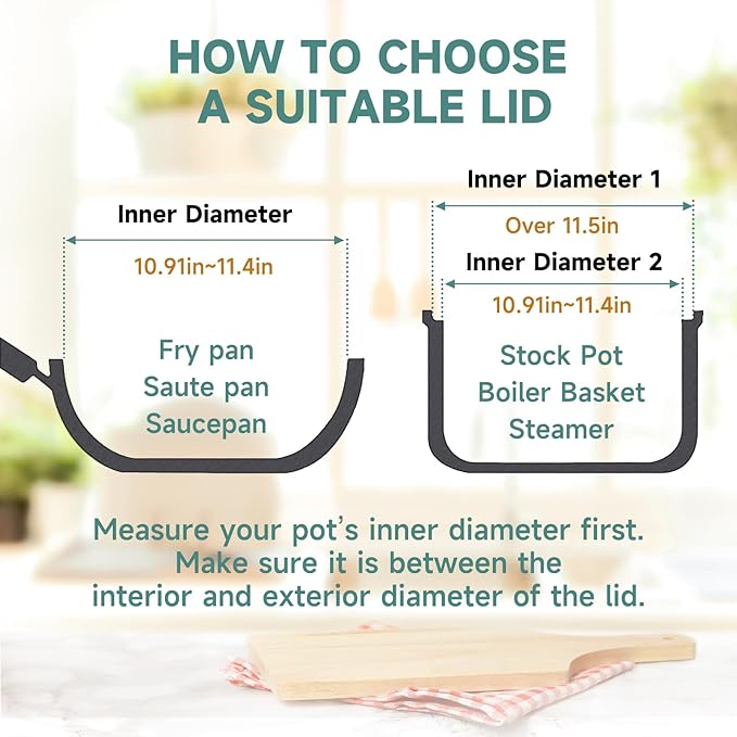 11 IN Glass Lid with Stainless Steel Handle for Frying Pan, Tempered Replacement Cover Compatible for All Cookware for Skillets, Round Cast Iron Aluminium, Stainless Steel Pans & Pots 276mm-292mm