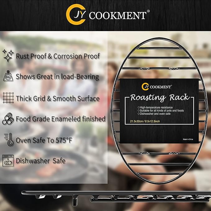JY COOKMENT Cooling Roasting Rack with Integrated Feet, Enameled Coating, PTFE Free, Great for Cooking, Drying, Grilling, Dishwasher Safe (10inch*6.5inch)