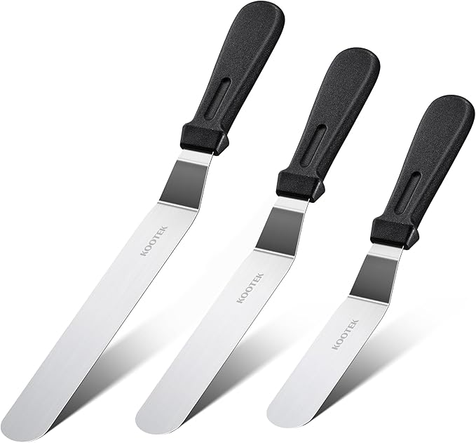 Kootek Angled Icing Spatula Set with 6", 8" & 10" Blade, Stainless Steel Offset Spatula Frosting Smoother Cake Spatulas for Cake Decorating, Baking