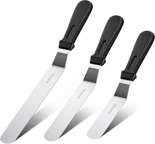 Kootek Angled Icing Spatula Set with 6", 8" & 10" Blade, Stainless Steel Offset Spatula Frosting Smoother Cake Spatulas for Cake Decorating, Baking
