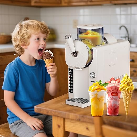 Ice Cream Maker, Slushie Machine for Home, Slushy Machine 70 oz Margarita Machine with 6 Preset Programs for Ice Cream, Smoothie, Milkshake, Cocktail, Frappés, 9-Level Adjustable Thickness, White