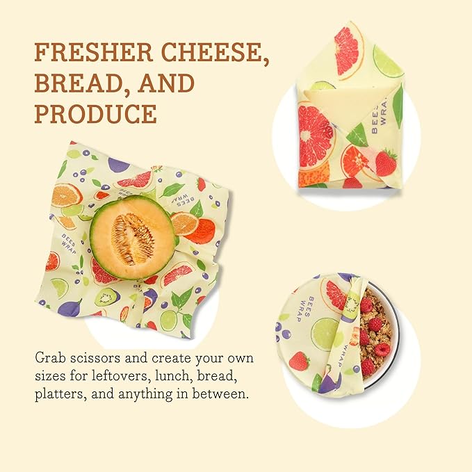 Bee's Wrap Beeswax Wraps for Food - Fresh Fruit Cut to Size 14x52" Wax Paper Roll - Made in USA Reusable Waxed Paper & Bowl Covers - Organic & Eco-Friendly Alternative to Aluminum Foil & Plastic Wrap