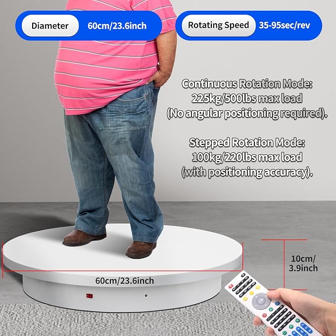 23.6In Remote Large Motorized electric turntable Rotating platform Photography Turntable Motorized lazy susan Base giratoria para for Photography,3D Scanner,Heavy duty display(Load Range:220~500lbs)