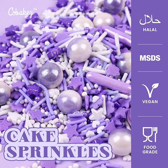 Purple Sprinkles for Cake Decorating 4.23ounce - Sugar Mix Contains Star & Pearl Sprinkles for Cupcake Toppers, Ice Cream, Candy, Cookie Decorations - Holiday Party Supplies