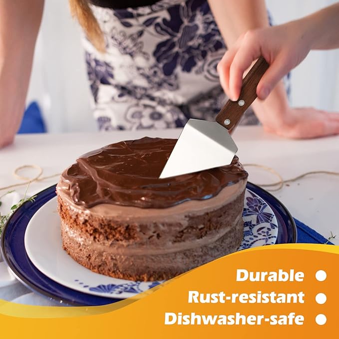 BBTO 20 Pcs Small Brownie Cookie Pizza Spatula Pie Server Stainless Steel Cake Serving Spatula Baking Triangular Spade Wood Handle Shovel for Desserts Pizza Pie Cake Biscuit(Brown)