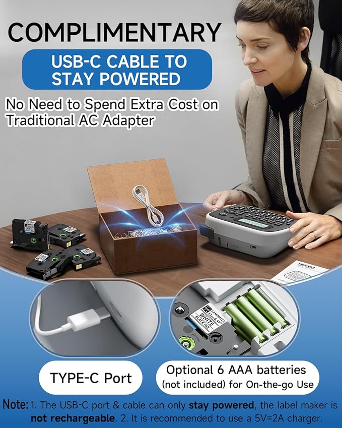 Label Makers, Label Maker Waterproof-Labels, D210S Label Maker Machine with Tapes, Portable Label Machine with Keyboard Powered by Type-C, Handheld Labeler Machine for School Office Organization