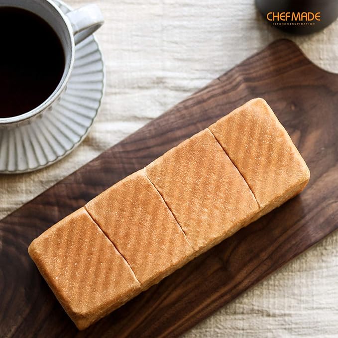 CHEFMADE Mini Pullman Loaf Pan with Lid, 0.66Lb Dough Capacity Non-Stick Rectangle Corrugated Toast Box for Oven Baking 2.8" x 8.1"x 2.8"(Champagne Gold)