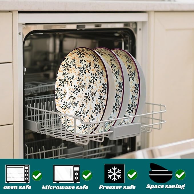 Large Serving Bowls, 78Oz Extra Large Salad Bowls Set of 2, Green Floral Pattern Design Decorative Bowls for Salad, Fruit, Pasta and Dinner, Serving Dishes Set for Party (Green Floral of 2)