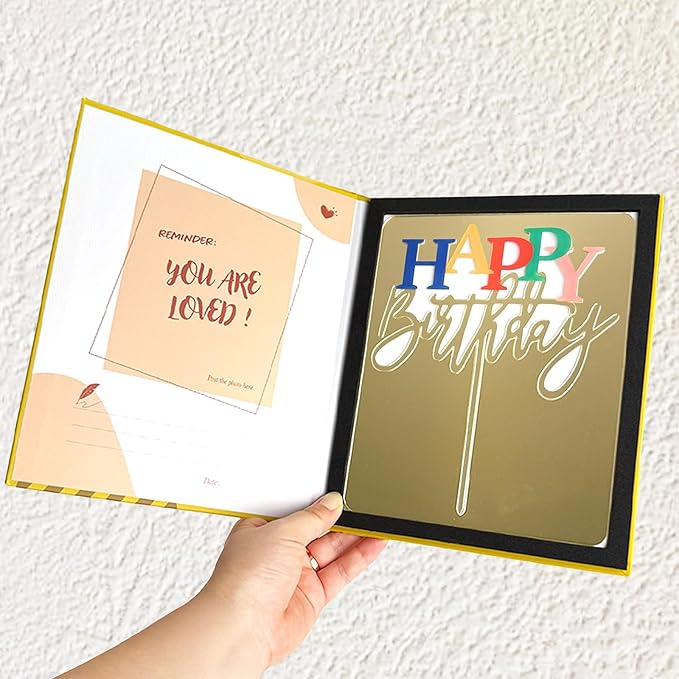 Acrylic Gold Happy Birthday Cake Topper, 7.5" x 6" Rainbow Birthday Cake Decoration (Gold)