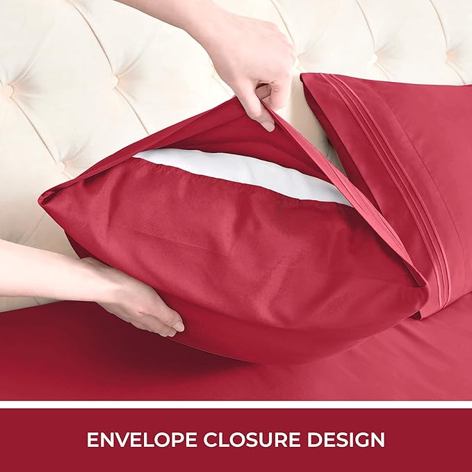 Mellanni RV Short Queen Sheets - 4 PC Iconic Collection Bedding - Hotel Luxury, Extra Soft, Cooling Bed Sheets - Deep Pocket up to 10 inch (RV/Short Queen, Brick Red)