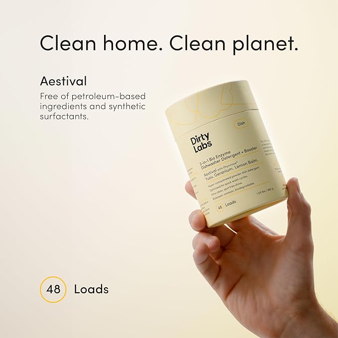 Dirty Labs | Dishwasher Detergent and Booster | Aestival Scent | 48 Loads (1 lb) | Ultra Clean, Spot Free, Quick Wash Optimized | Hyper Concentrated