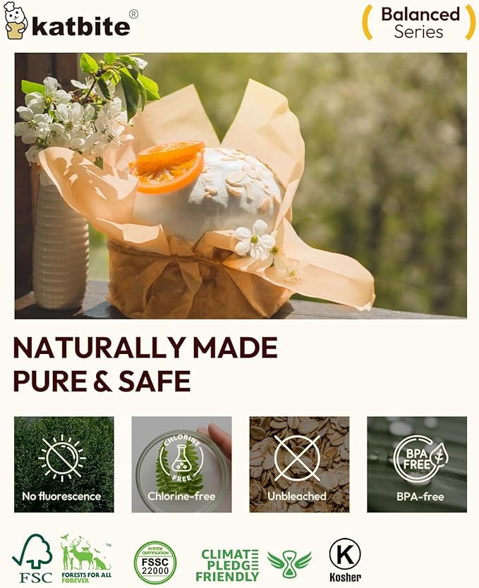 Katbite 130 Pcs Parchment Paper Sheets, 9x13 Inches Unbleached Baking Paper Non-Stick for Gently Baking, Pre-cut Parchment Paper Suitable for Baking, Cooking,Air Fryer [Balanced Series]