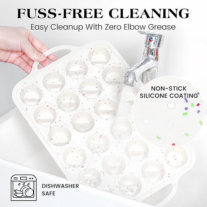 2 Pcs Silicone Mini Muffin Pan With Metal Frame, 24 Cups Nonstick Cupcake Tray for Baking, Small Muffin Molds with Handles (Cream)