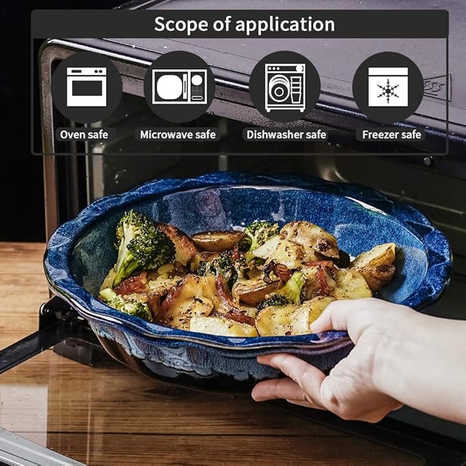 KOOV Ceramic, 9 Inches Pie Plate, Pie Dish for Dessert Kitchen, Round Baking Dish Pan for Dinner, Wrapping Upgrade, Reactive Glaze (Nebula Blue)