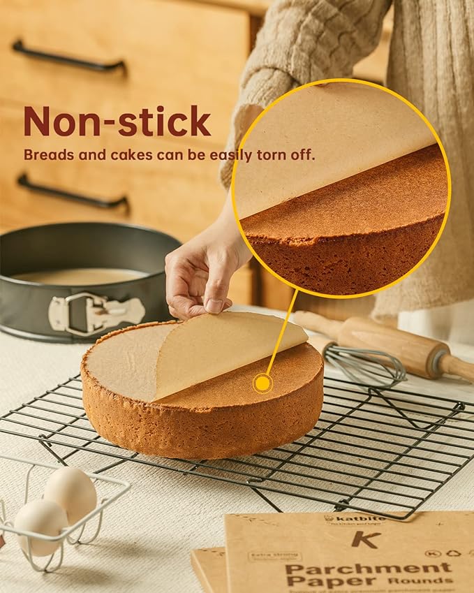 Katbite 200Pcs 6 Inch Parchment Paper Rounds, Unbleached & Non-stick, Precut Parchment Circles for Cheesecake Spring Pans, Fridge Storage/Freezing Hamburger Patties