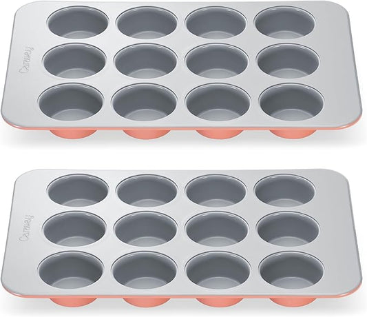 Caraway Non-Stick Ceramic 12-Cup Muffin Pan Duo - Naturally Slick Ceramic Coating - Non-Toxic, PTFE & PFOA Free - Perfect for Cupcakes, Muffins, and More - Perracotta