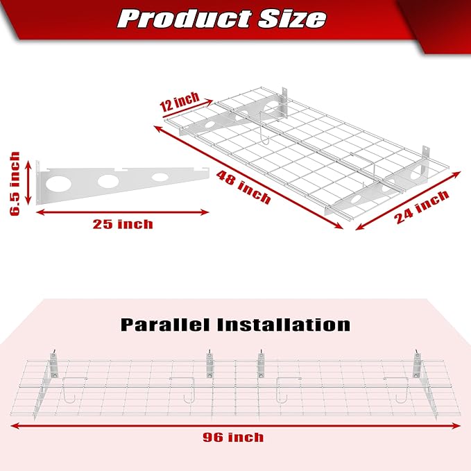 WALMANN 2 Pack Garage Wall Shelves, 2 x 4 ft/24 * 48 inch Wall Mounted Storage Shelves for Garage Heavy Duty Wall Shelving, Holds Up to 220 Lbs(White)