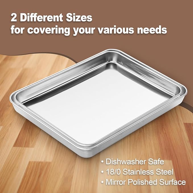 Cookie Sheets for Baking, Stainless Steel Baking Sheet Cookie Sheet, 10/12 Inch Toaster Oven Pans Set of 2, Dishwasher Safe & Mirror Finish & Rust Resistant