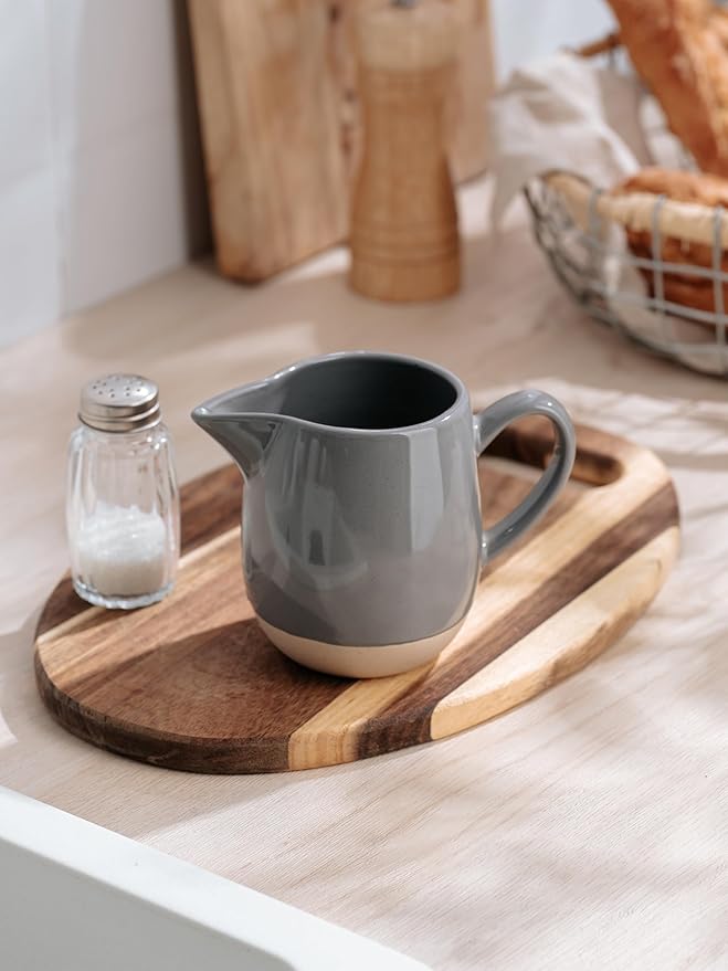 famiware Milkyway 13oz Creamer with Handle, Ceramic Coffee/Milk/Sauce/Serving/Salad Pitcher Jug, Stoneware Maple/Syrup Dispenser, Milk Frother Cup, Microwave and Dishwasher Safe, Dark Gray