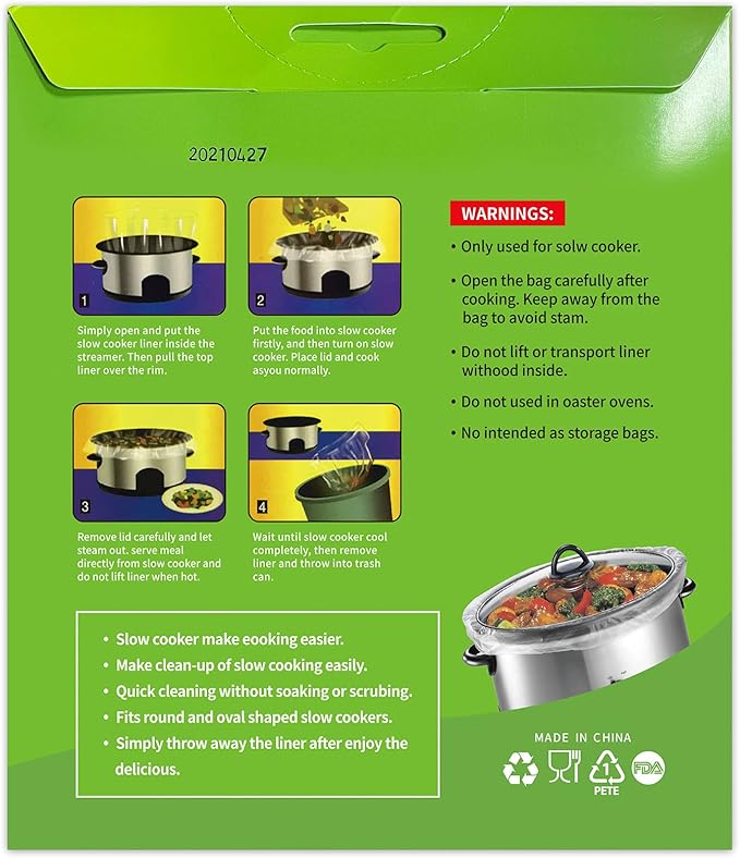 ECOOPTS Slow Cooker Liners Disposable Cooking Bags Large Size Pot Liners Fit 4QT to 8.5QT Suitable for Oval & Round Pot (20 BAGS)