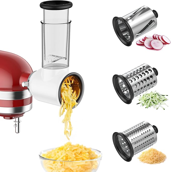 Slicer Shredder Attachment for KitchenAid Stand Mixer, Cheese Grater for KitchenAid Mixer, Salad Maker Accessory, Cheese Grater with 3 Blades, Attachment for Kitchenaid Mixers